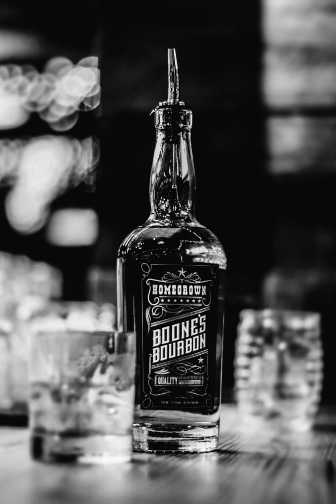 Tyler Boone's bourbon, Boone's Bourbon. In black and white. 