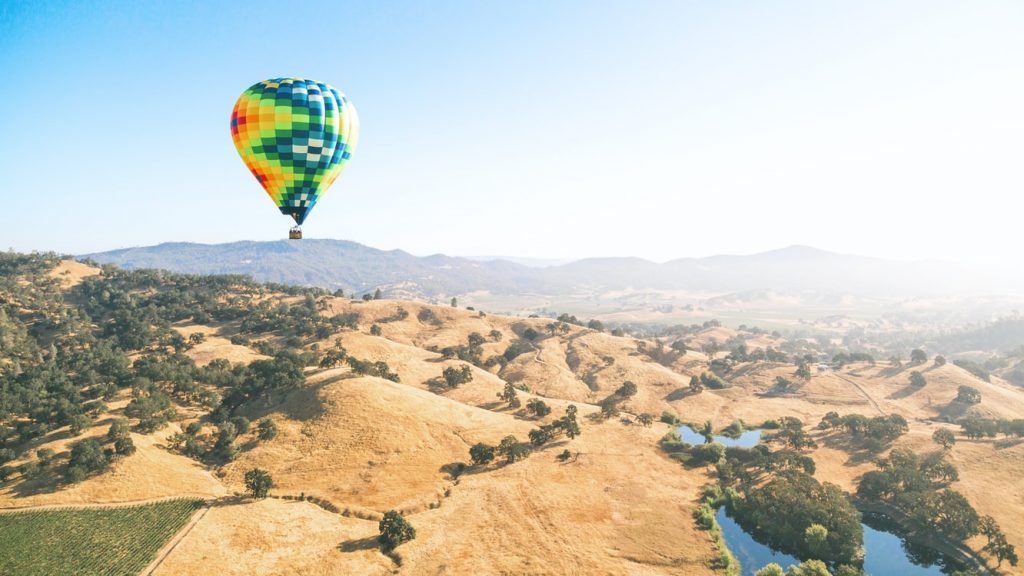 A hot air balloon above Napa Valley. 