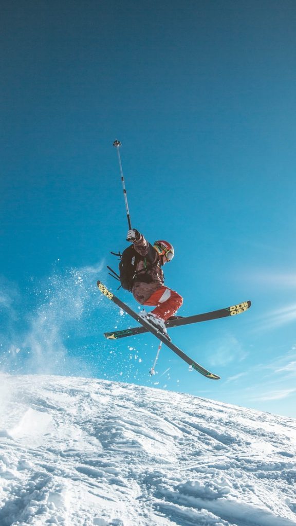 Man skiing down a mountain.