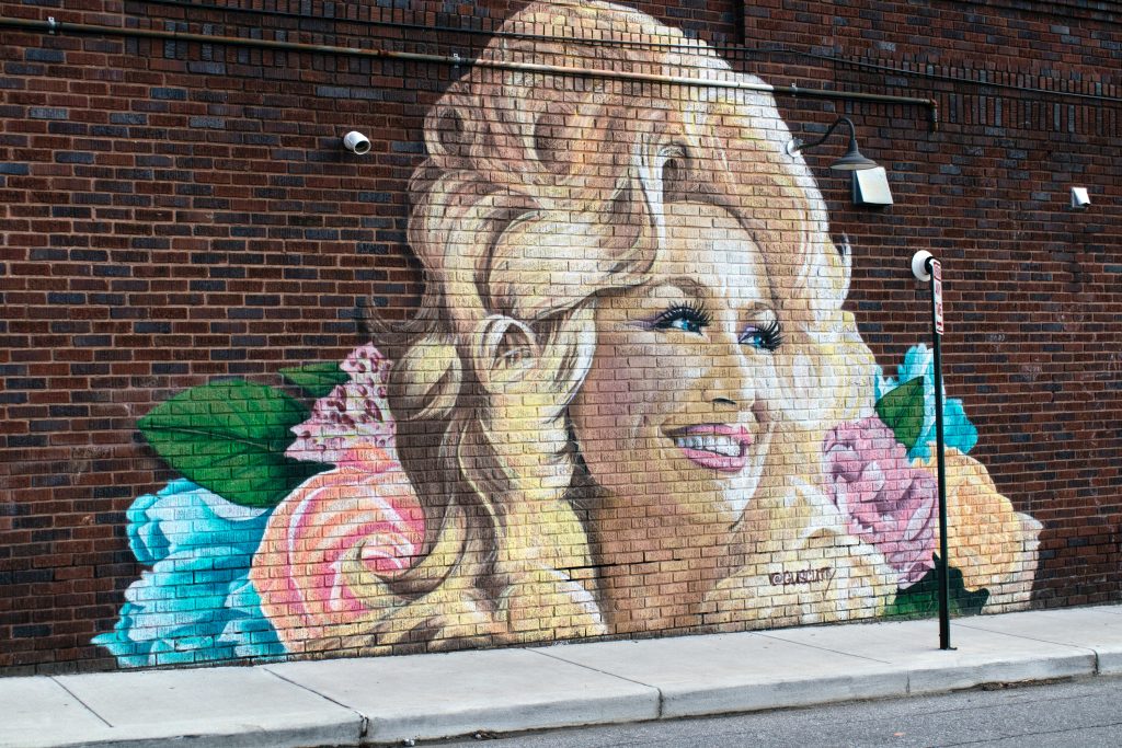 A mural of a woman's face, seen in downtown Asheville. 