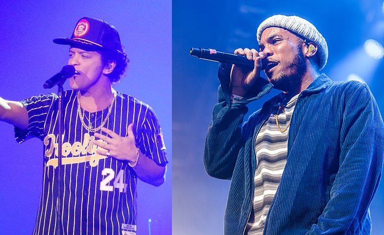 A split image of Bruno Mars and Anderson Paak. 