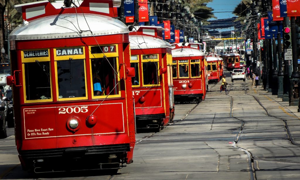 Trams on Canal Street in New Orleans. 