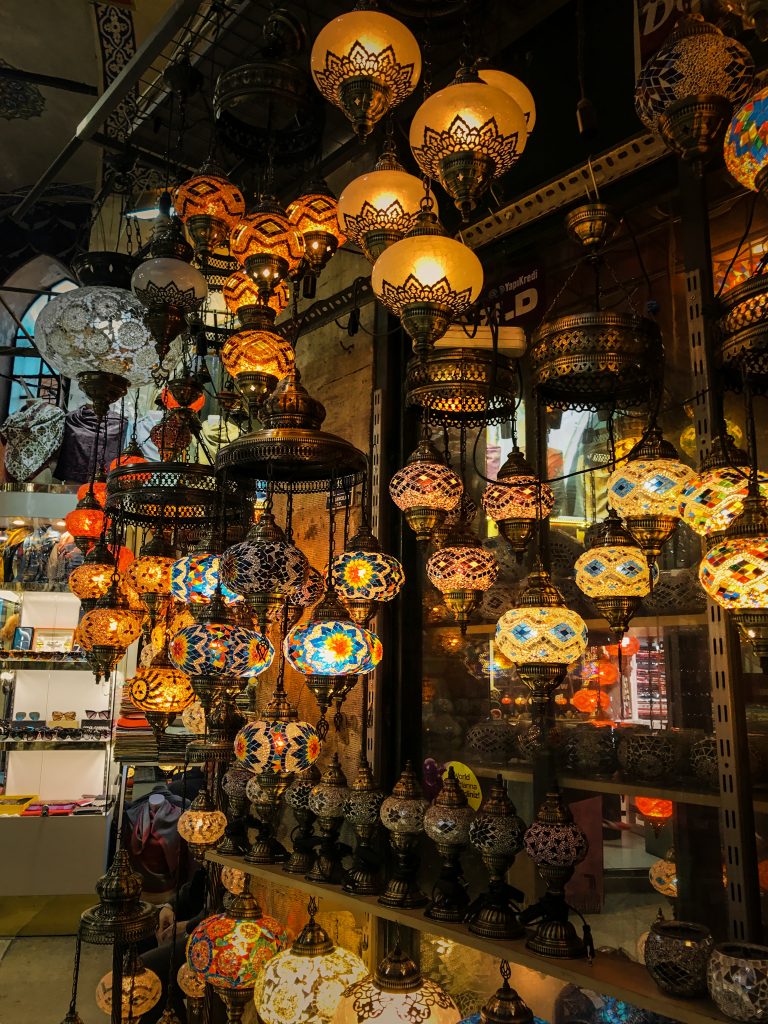 Lamp's being sold at Istanbul's Grand Bazaar. 