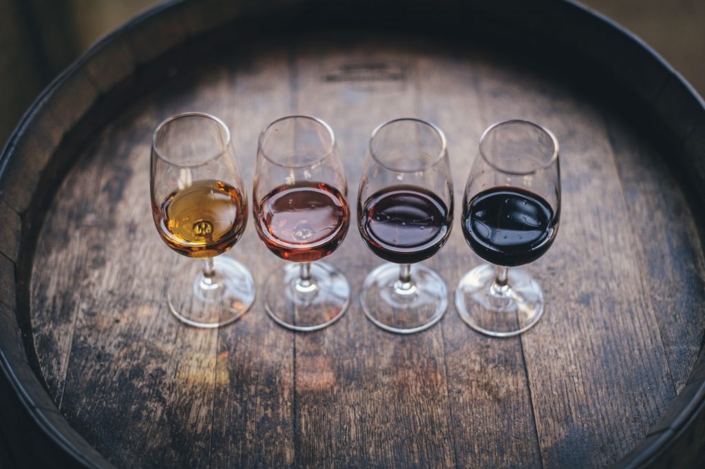 A variety of different Port wines. 