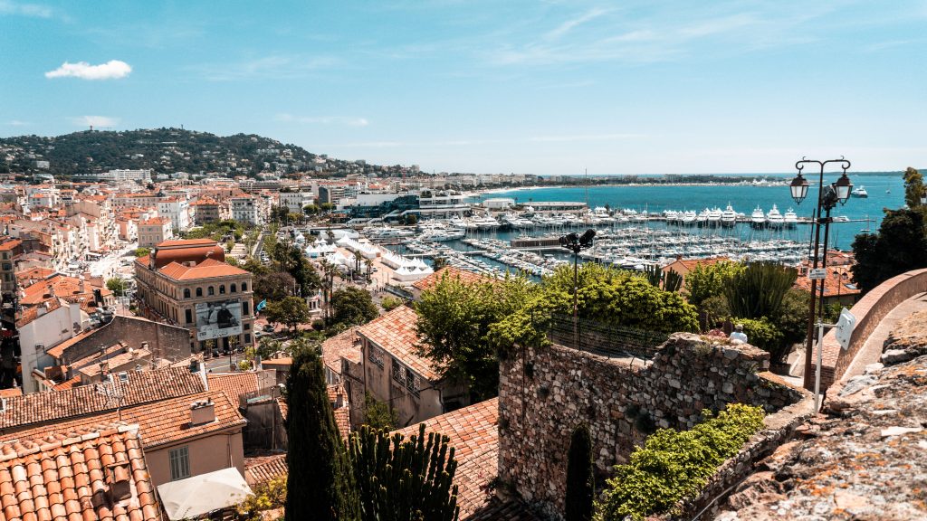 Cannes from a hillside, overlooking the French Riviera. 