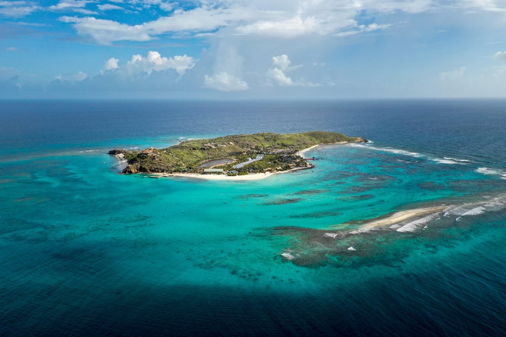 Necker Island, Sir Richard Branson's private island, seen from the air. 