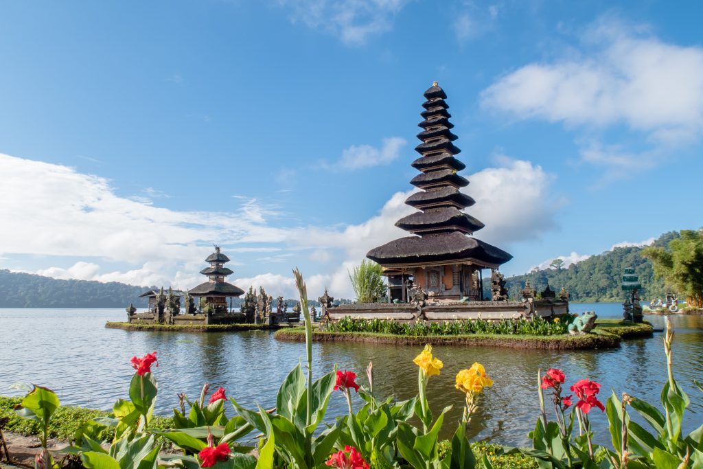 Two temples in Bali on a lake. 